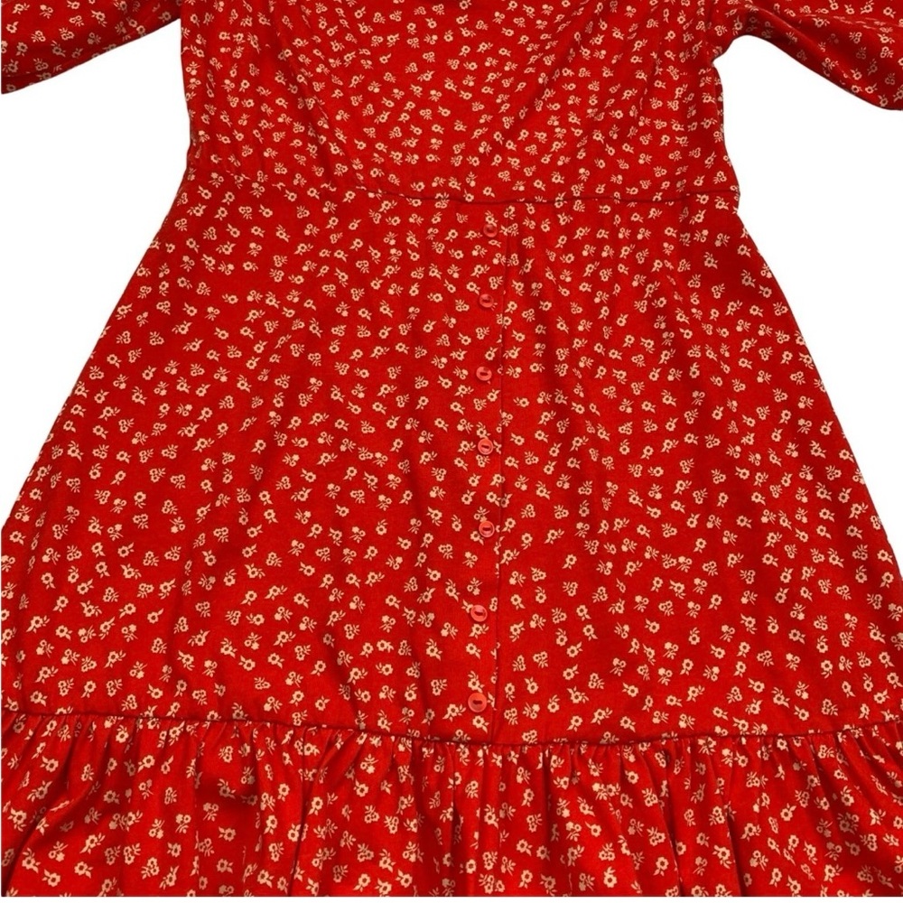 ASOS Red Floral Square-Neck Ruffle Hem Tunic - Picture 4 of 5